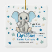 Niedlicher Baby Elephant mit Blue Oars Boy Geburts Keramikornament (Rückseite)