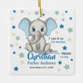 Niedlicher Baby Elephant mit Blue Oars Boy Geburts Keramikornament (Vorderseite)