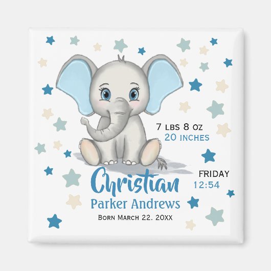 Niedlicher Baby Elephant mit Blue Oars Boy Geburts Magnet (Vorne)