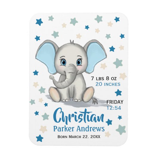 Niedlicher Baby Elephant mit Blue Oars Boy Geburts Magnet (Vertikal)