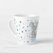 Niedlicher Baby Elephant mit Blue Oars Boy Geburts Milchtasse (Linke Ecke)
