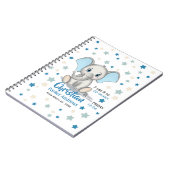 Niedlicher Baby Elephant mit Blue Oars Boy Geburts Notizblock (Linke Seite)
