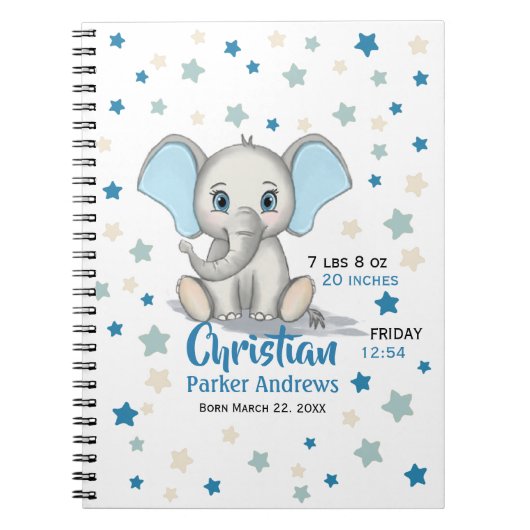 Niedlicher Baby Elephant mit Blue Oars Boy Geburts Notizblock (Vorderseite)