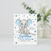 Niedlicher Baby Elephant mit Blue Oars Boy Geburts Postkarte (Stehend Vorderseite)