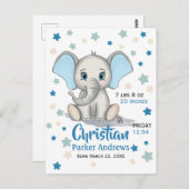 Niedlicher Baby Elephant mit Blue Oars Boy Geburts Postkarte (Vorne/Hinten)