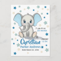 Niedlicher Baby Elephant mit Blue Oars Boy Geburts