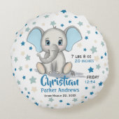 Niedlicher Baby Elephant mit Blue Oars Boy Geburts Rundes Kissen (Rückseite)