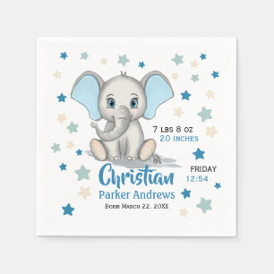 Niedlicher Baby Elephant mit Blue Oars Boy Geburts Serviette