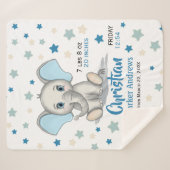 Niedlicher Baby Elephant mit Blue Oars Boy Geburts Sherpadecke (Vorderseite (Horizontal))
