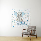 Niedlicher Baby Elephant mit Blue Oars Boy Geburts Wandteppich (Beispiel)