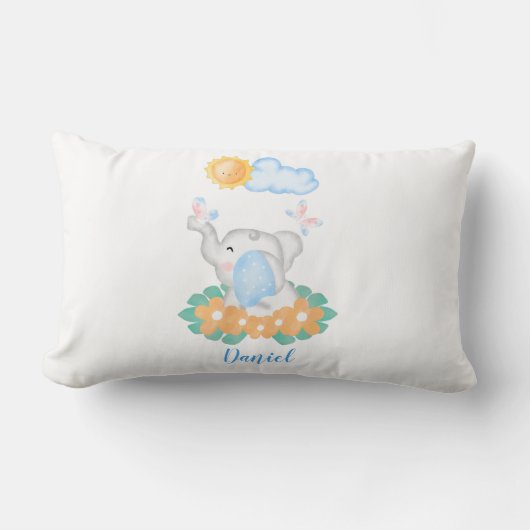 Niedlicher Baby Elephant mit Blume Lumbar Kissen (Vorderseite)