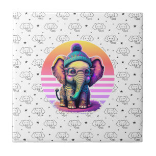 Niedlicher Baby Elephant mit Brille und Beanie Fliese