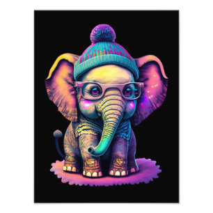 Niedlicher Baby Elephant mit Brille und Beanie Fotodruck