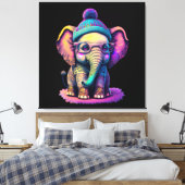 Niedlicher Baby Elephant mit Brille und Beanie Leinwanddruck (Insitu (Schlafzimmer))