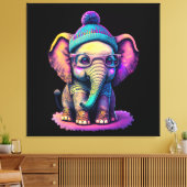Niedlicher Baby Elephant mit Brille und Beanie Leinwanddruck (Insitu (Wohnzimmer))