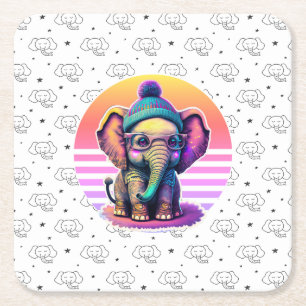 Niedlicher Baby Elephant mit Brille und Beanie Rechteckiger Pappuntersetzer