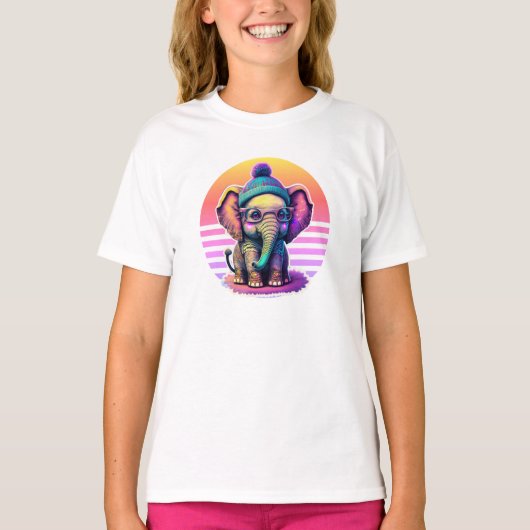 Niedlicher Baby Elephant mit Brille und Beanie T-Shirt (Vorderseite)