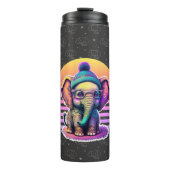 Niedlicher Baby Elephant mit Brille und Beanie Thermosbecher (Vorderseite)