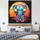 Niedlicher Baby Elephant mit Kopfhörern Leinwanddruck (Insitu (Schlafzimmer))
