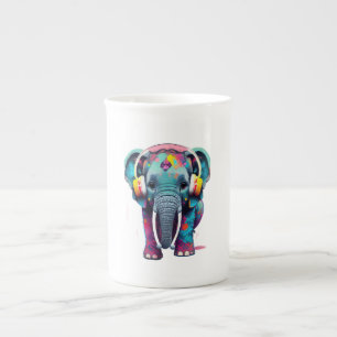 Niedlicher Baby Elephant mit Kopfhörern Porzellantasse