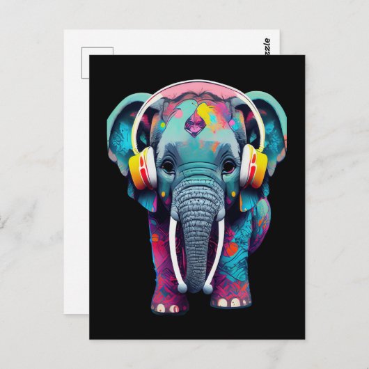 Niedlicher Baby Elephant mit Kopfhörern Postkarte (Vorne/Hinten)