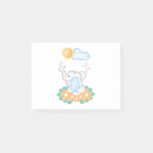 Niedlicher Baby Elephant mit orangefarbenen Blume Post-it Klebezettel (Vorderseite)