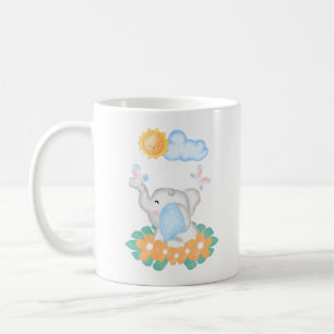 Niedlicher Baby Elephant mit orangefarbener Blume Kaffeetasse