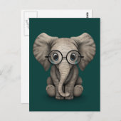 Niedlicher Baby Elephant mit Reading Brillen Aquam Postkarte (Vorne/Hinten)