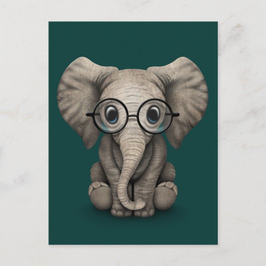 Niedlicher Baby Elephant mit Reading Brillen Aquam Postkarte (Vorderseite)
