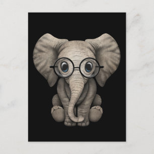 Niedlicher Baby Elephant mit Reading Glasses Black Postkarte