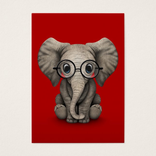 Niedlicher Baby Elephant mit Reading Glasses Red (Vorderseite)