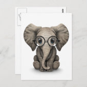 Niedlicher Baby Elephant mit Reading Glasses White Postkarte (Vorne/Hinten)
