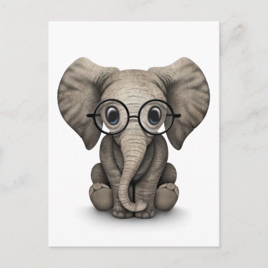 Niedlicher Baby Elephant mit Reading Glasses White Postkarte (Vorderseite)