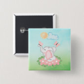 Niedlicher Baby Elephant mit rosa Blume Button (Vorne & Hinten)