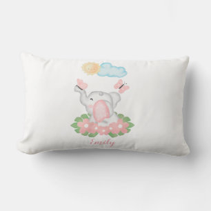 Niedlicher Baby Elephant mit rosa Blume Lendenkissen