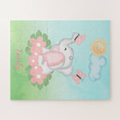 Niedlicher Baby Elephant mit rosa Blume Puzzle (Horizontal)