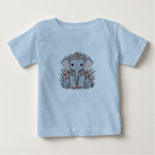 Niedlicher Baby Elephant mit rosa Blume T-shirt