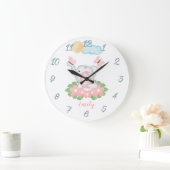 Niedlicher Baby Elephant mit rosa Blume Wall Clock Große Wanduhr (Zuhause)