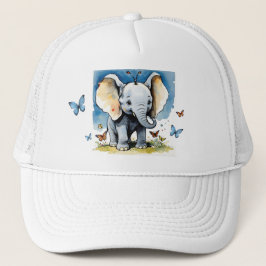 Niedlicher Baby Elephant mit Schmetterlingen und B Truckerkappe