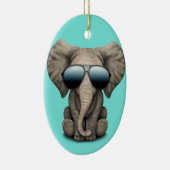Niedlicher Baby Elephant mit Sonnenbrille Keramik Ornament (Rechts)