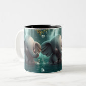 Niedlicher Baby Elephant spielt im Wasser Kinderzi Zweifarbige Tasse (Vorderseite Links)