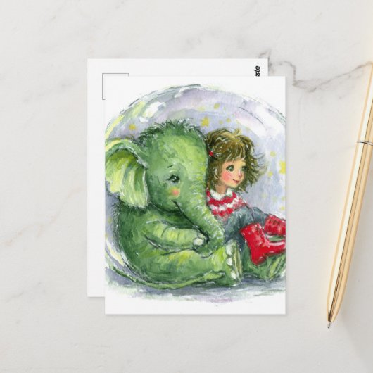 Niedlicher Baby Elephant und ein Mädchen Postkarte (Vorderseite/Rückseite Beispiel)