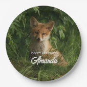 Niedlicher Baby Fox im Grünen Geburtstag Pappteller (Vorderseite)