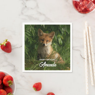 Niedlicher Baby Fox im Grünen Geburtstag Serviette