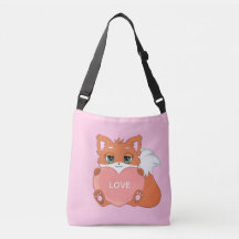 Niedlicher Baby Fox mit Herz auf rosa Crossbody Ba