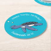 Niedlicher Baby-Happy-Meeresschildkröte Cartoon Runder Pappuntersetzer (Angewinkelt)