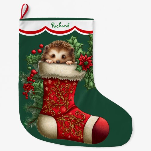 Niedlicher Baby-Igel Peeking Großer Weihnachtsstrumpf (Vorderseite)