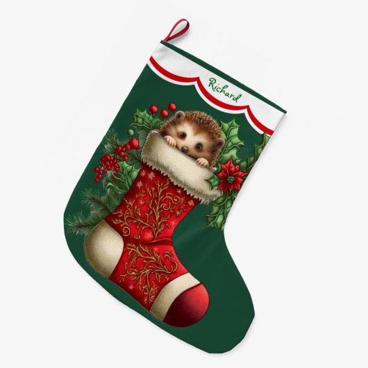 Niedlicher Baby-Igel Peeking Großer Weihnachtsstrumpf (Vorderansicht (hängend))