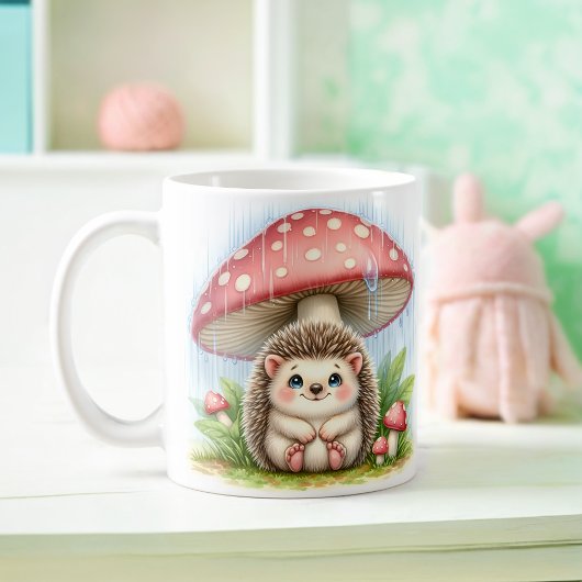 Niedlicher Baby-Igel unter Mushroom-Schirm Kaffeetasse