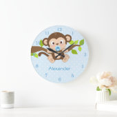 Niedlicher Baby-Jungen-Affe-blaue Große Wanduhr (Zuhause)